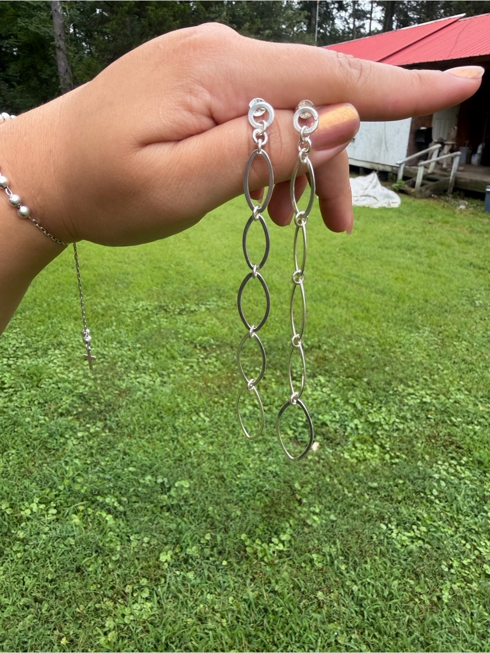 925 Sterling Silver Long Linked Chain Drop Earrings f